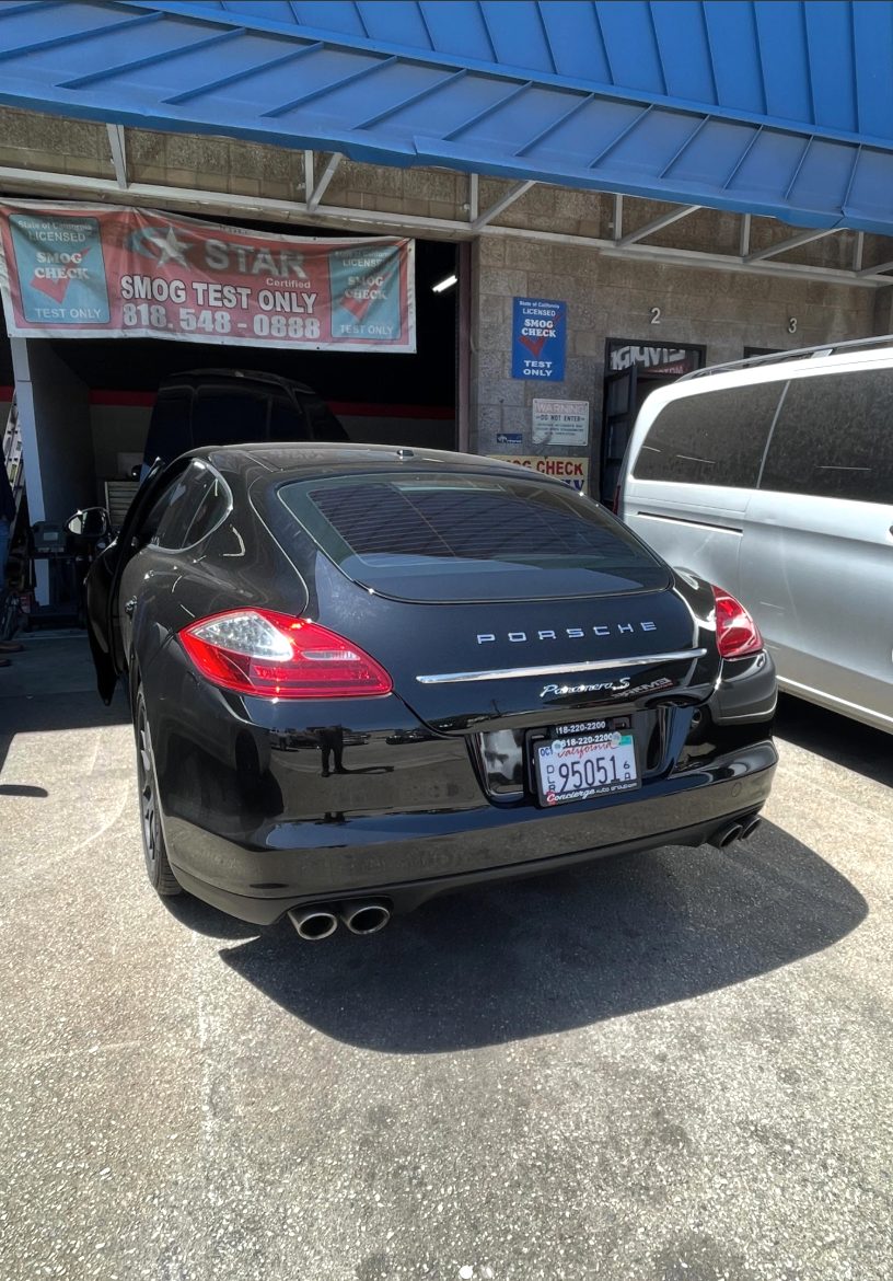 Black Porsche Panamera S in for a STAR smog check at All Model Repair